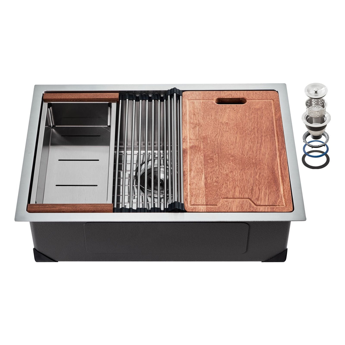 32 inch Kitchen Sink Workstation, 304 Stainless Steel Undermount Sink, Drop-In Single Bowl Farmhouse Basin with Ledge & Multiple Accessories, Household Dishwasher Sinks for RV, Prep Kitchen, Bar
