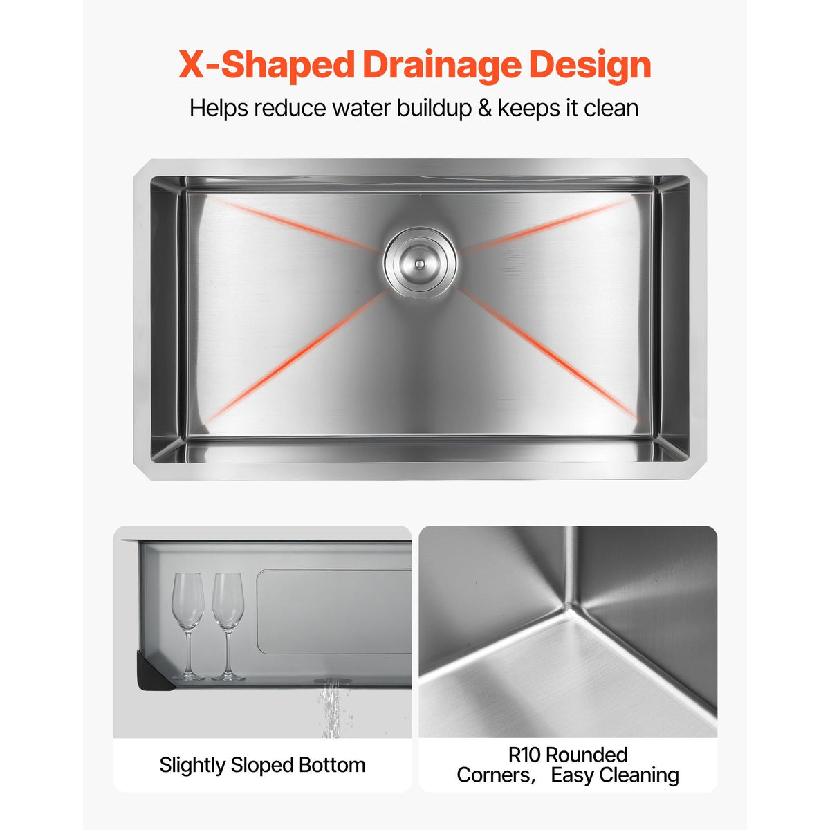 32-inch Kitchen Undermount Single Bowl Sinks, Stainless Steel Drop-In Farmhouse Basin with Accessories, Household Dishwasher Sinks for RV, Prep Kitchen, Laundry Room, Bar