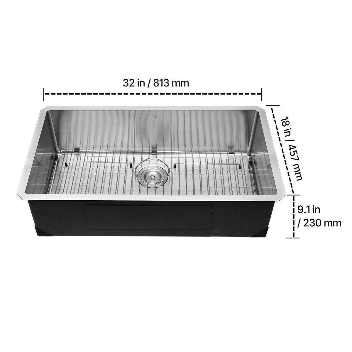 32-inch Kitchen Undermount Single Bowl Sinks, Stainless Steel Drop-In Farmhouse Basin with Accessories, Household Dishwasher Sinks for RV, Prep Kitchen, Laundry Room, Bar