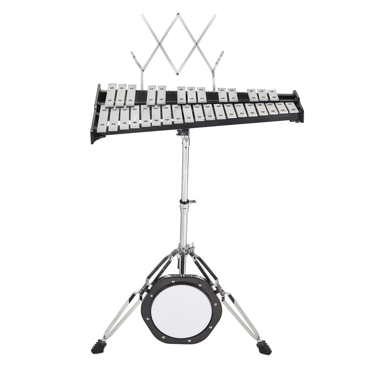32 Note Glockenspiel Xylophone Bell Kit, Professional Percussion Instrument Set with Mallets, Drum Sticks, Music Stand, 8" Practice Pad, Adjustable Stand and Carrying Bag for Students & Adults