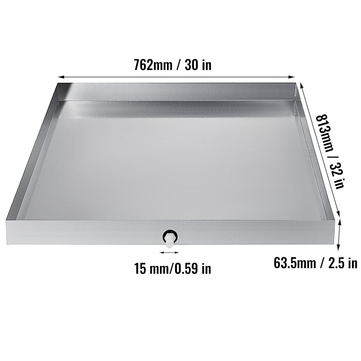 32 x 30 x 2.5 Inch Washing Machine Pan 18 GA Thickness Galvanized Steel Heavy Duty Compact Washer Drip Tray with Drain Hole & Hose Adapter