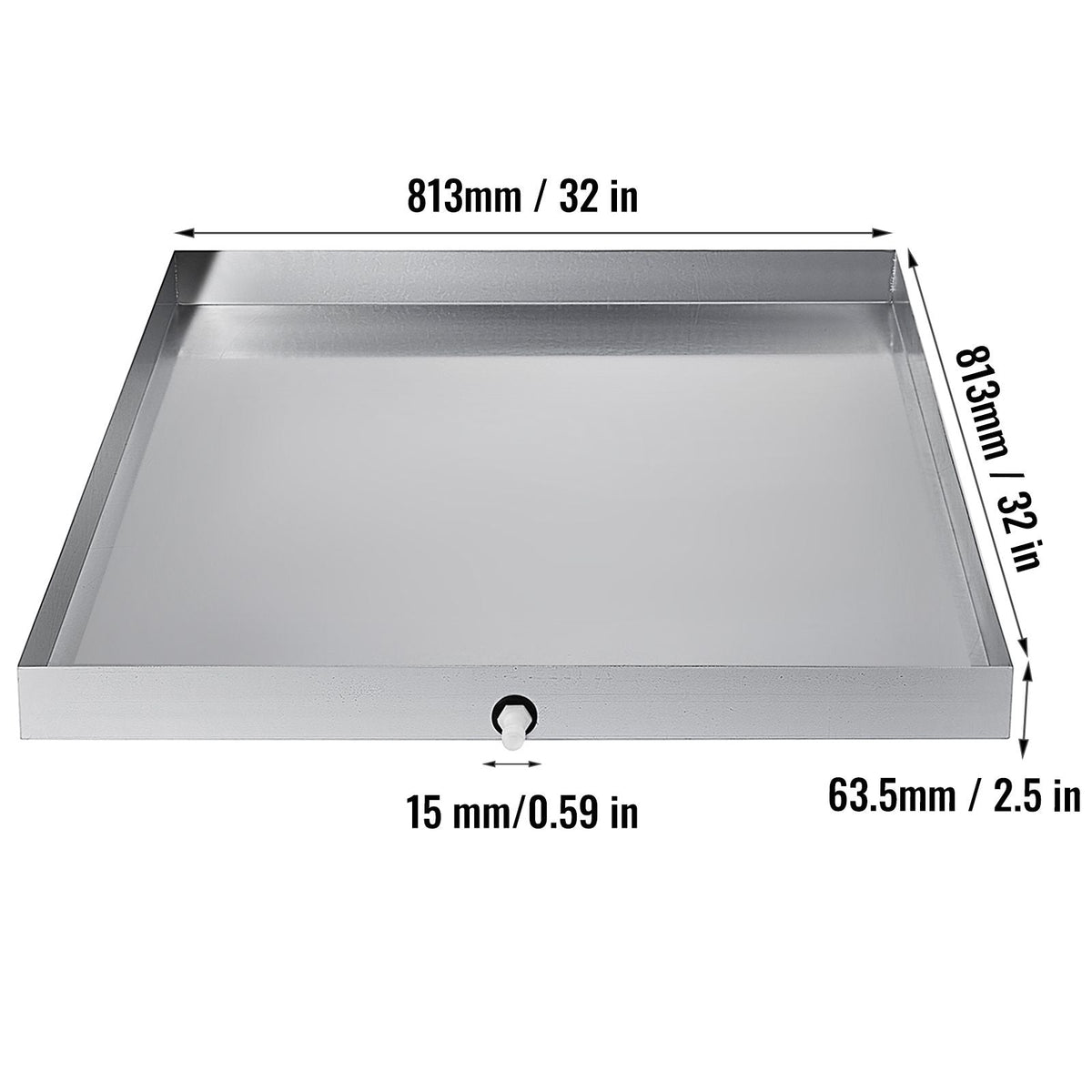 32 x 32 x 2.5 Inch Washing Machine Pan 18 GA Thickness 304 Stainless Steel Heavy Duty Compact Washer Drip Tray with Drain Hole & Hose Adapter