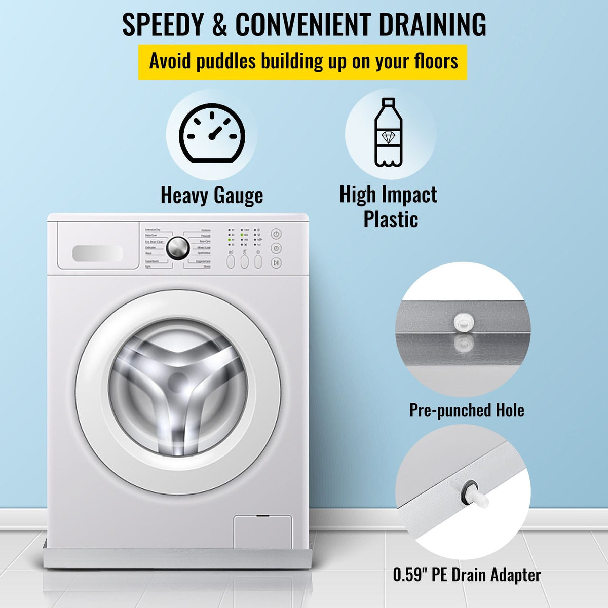 32 x 32 x 2.5 Inch Washing Machine Pan 18 GA Thickness 304 Stainless Steel Heavy Duty Compact Washer Drip Tray with Drain Hole & Hose Adapter