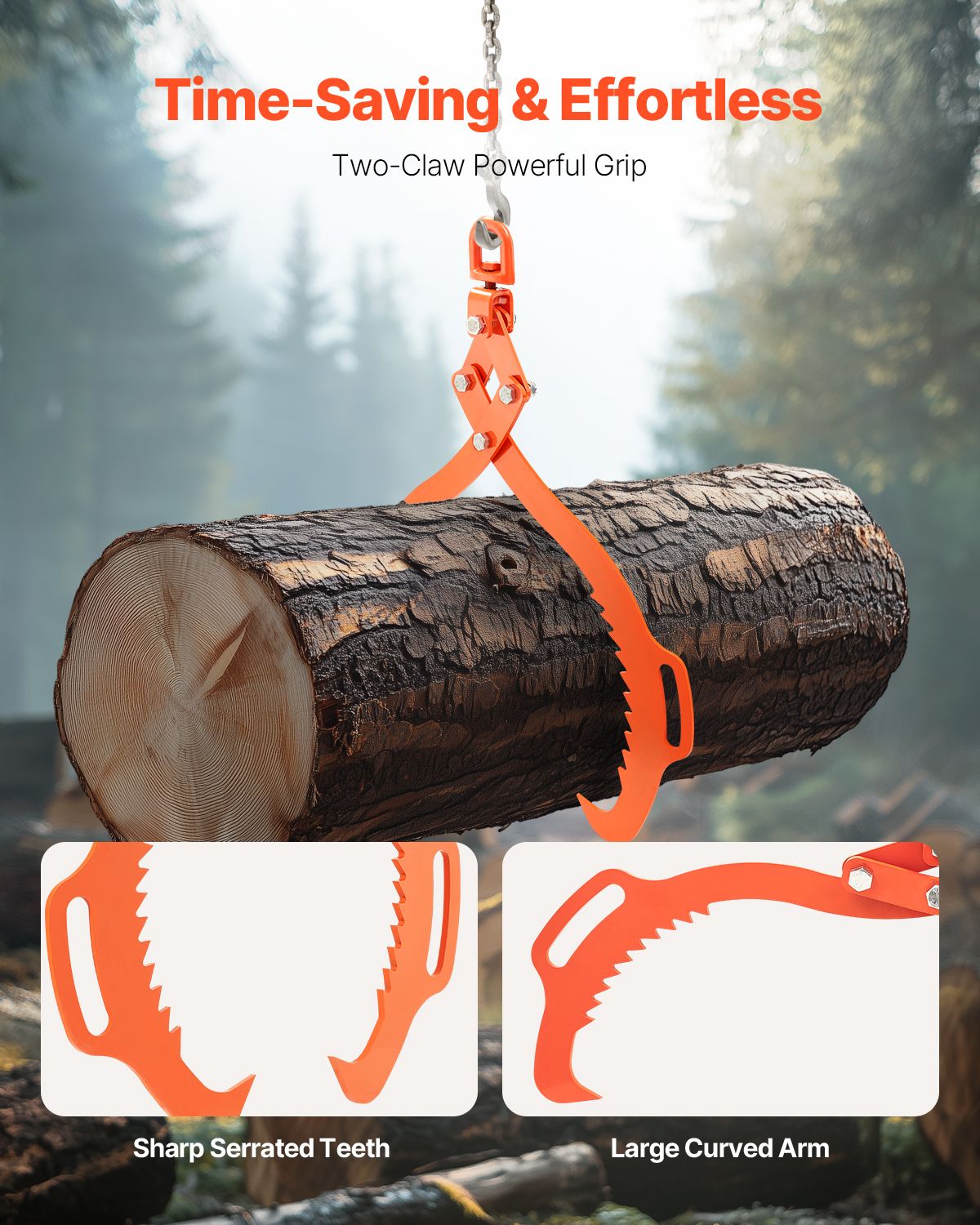 32in Log Lifting Tongs, 2-Claw Log Tongs, Heavy Duty Steel Log Grapple, 1543LBS Lifting Capacity, Swivel Log Graper Timber, Eagle Claw Design, Log Skidding Tongs for Trucks, Tractors, Forklifts