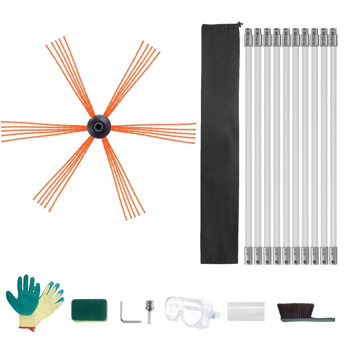 33 Feet Chimney Sweep Kit, w/ 10 Reinforced Nylon Flexible Rods, Ergonomic Chimney Cleaning Brush, 360-Degree Brush Chimney Cleaner, Rich Accessories for Fireplace Flue Home Use Fits most Pipes