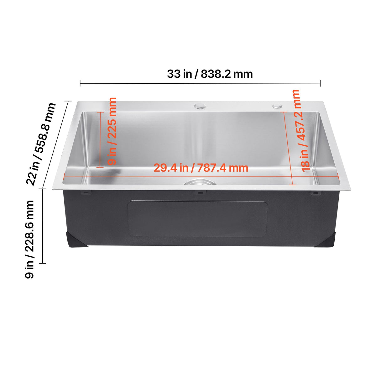 33 inch Kitchen Sink Workstation, 304 Stainless Steel Top Mount Sinks, Drop-In Single Bowl Farmhouse Basin with Accessories, Household Dishwasher Sinks for RV, Prep Kitchen, Laundry Room, Bar
