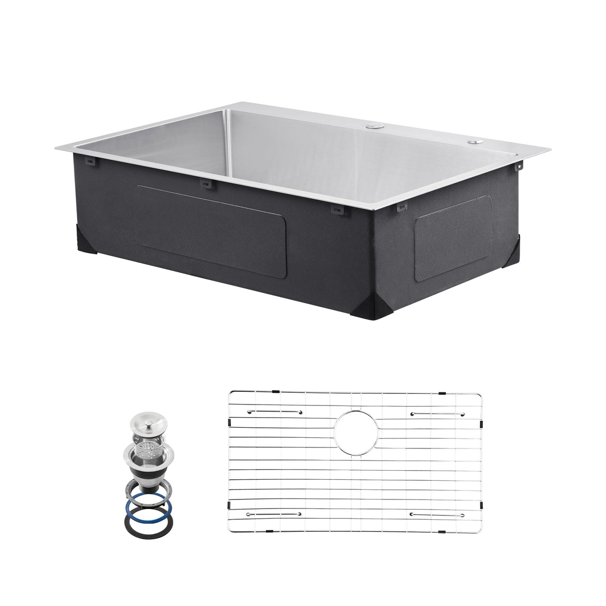 33 inch Kitchen Sink Workstation, 304 Stainless Steel Top Mount Sinks, Drop-In Single Bowl Farmhouse Basin with Accessories, Household Dishwasher Sinks for RV, Prep Kitchen, Laundry Room, Bar