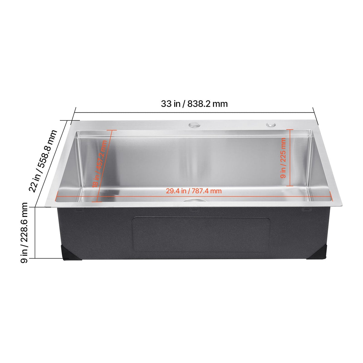 33 inch Kitchen Sink Workstation, 304 Stainless Steel Top Mount Sinks, Drop-In Single Bowl Farmhouse Basin with Ledge & Multiple Accessories, Household Dishwasher Sink for RV, Prep Kitchen, Bar