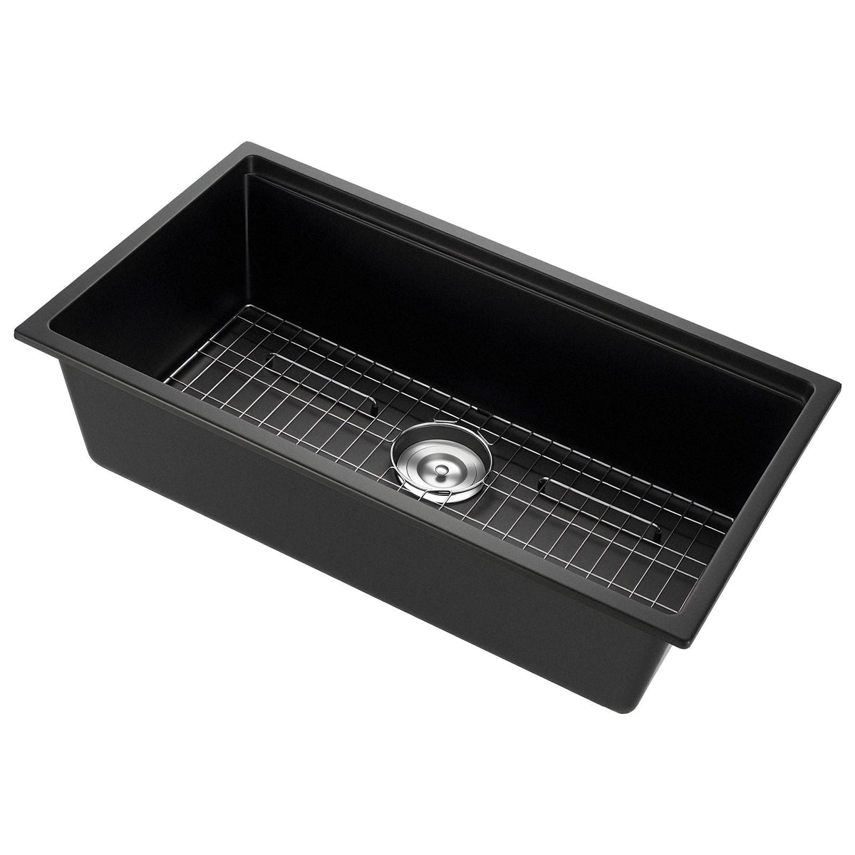 33 inch Kitchen Sink Workstation, Undermount Granite Sink, Drop-In Single Bowl Farmhouse Basin with Multiple Accessories, Household Dishwasher Sinks for RV, Prep Kitchen, and Bar (Black)