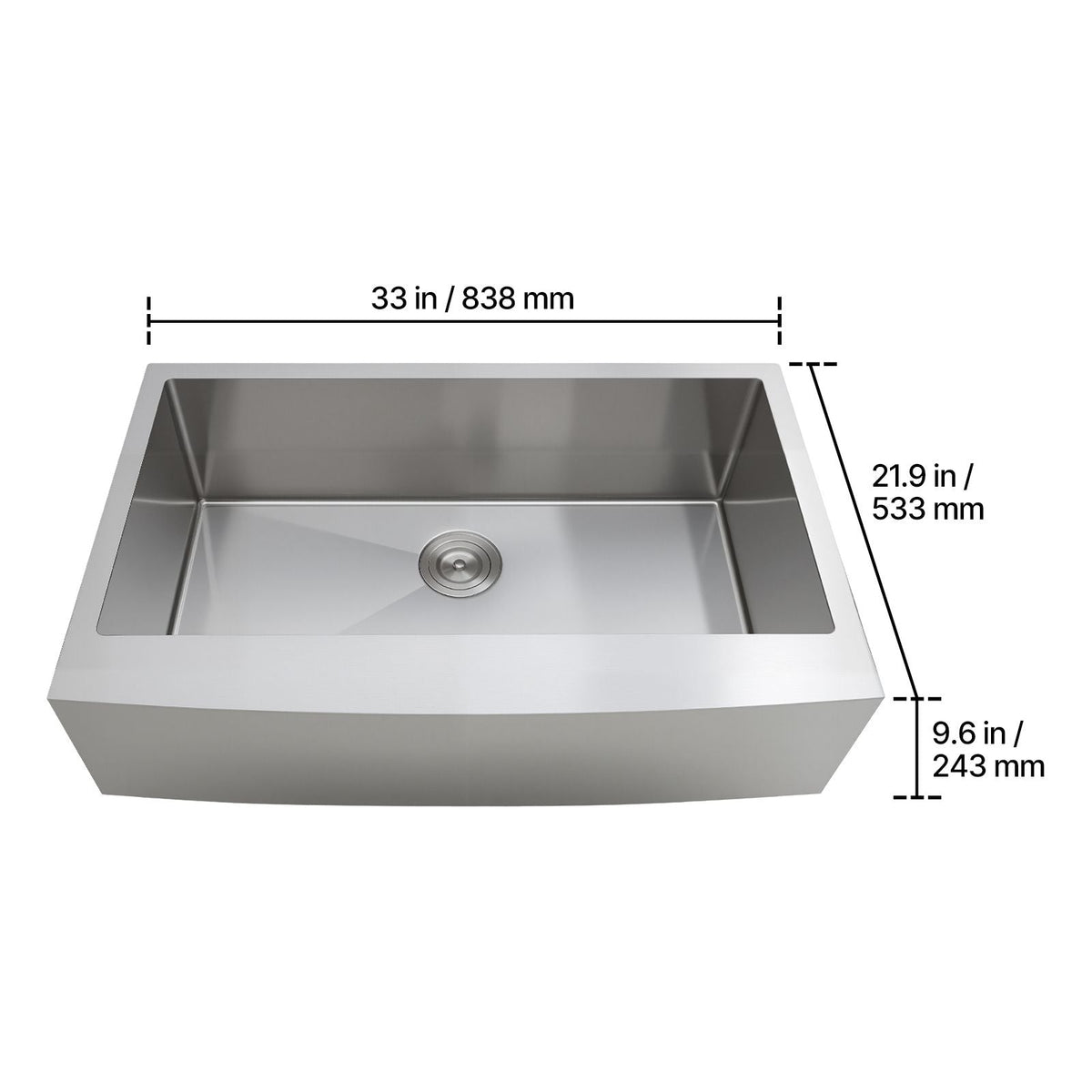 33-inch Kitchen Undermount Single Bowl Sinks, Stainless Steel Drop-In Farmhouse Basin with Accessories, Household Dishwasher Sinks for RV, Prep Kitchen, Laundry Room, Bar