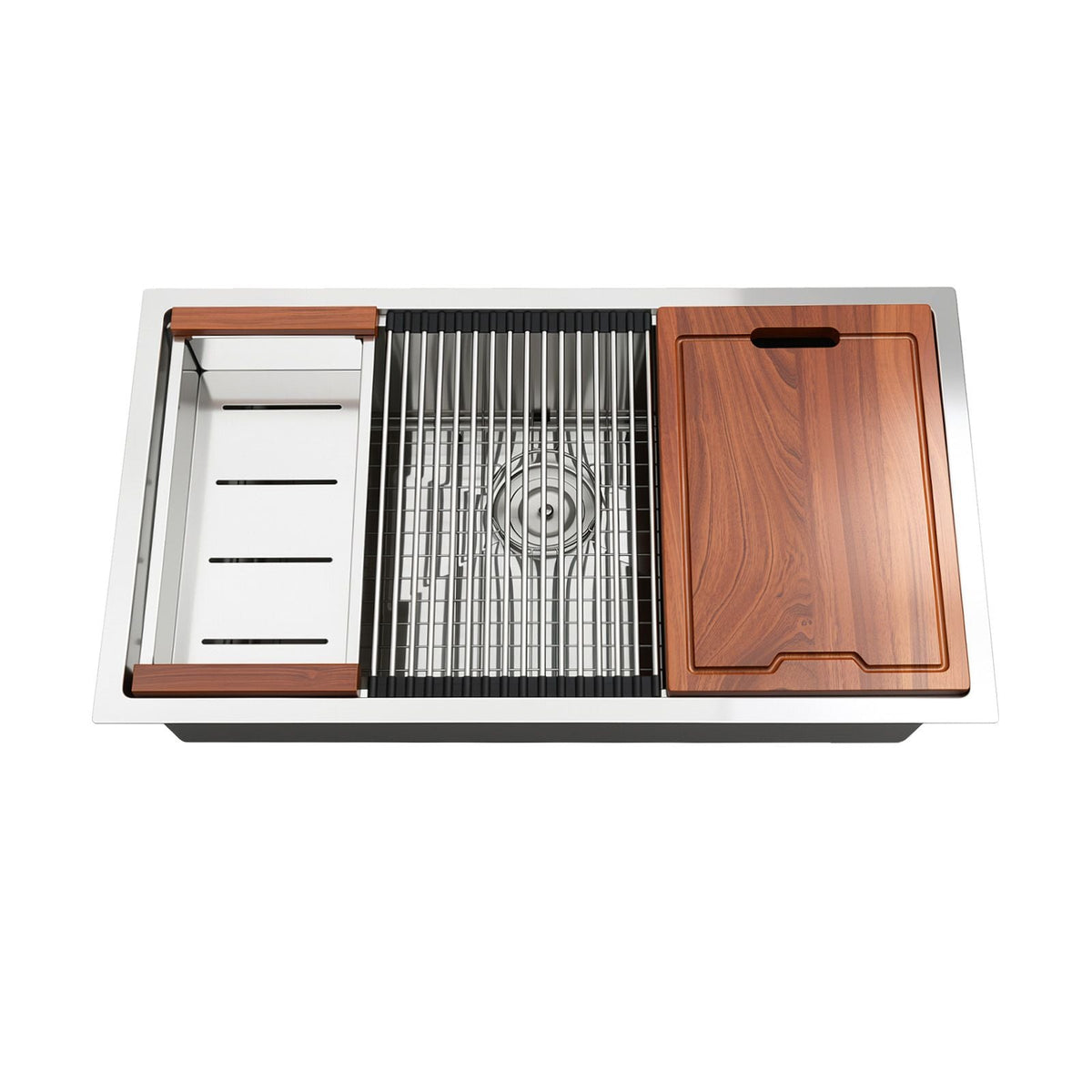 33-inch Kitchen Undermount Single Bowl Sinks, Stainless Steel Drop-In Farmhouse Basin with Ledge & Accessories, Household Dishwasher Sinks for RV, Prep Kitchen, Laundry Room, Bar