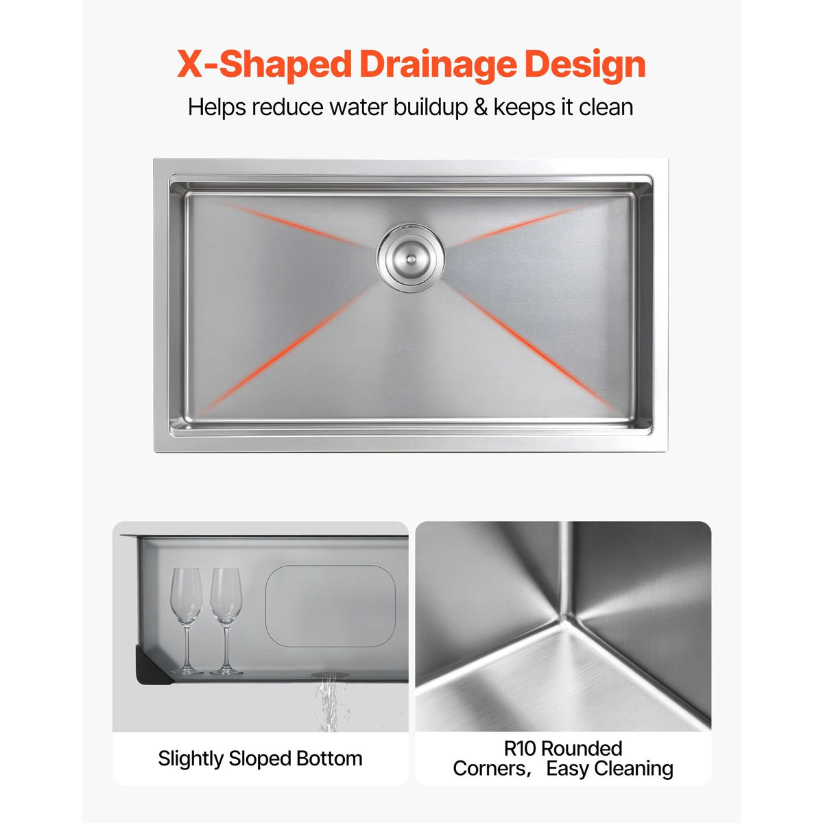 33-inch Kitchen Undermount Single Bowl Sinks, Stainless Steel Drop-In Farmhouse Basin with Ledge & Accessories, Household Dishwasher Sinks for RV, Prep Kitchen, Laundry Room, Bar