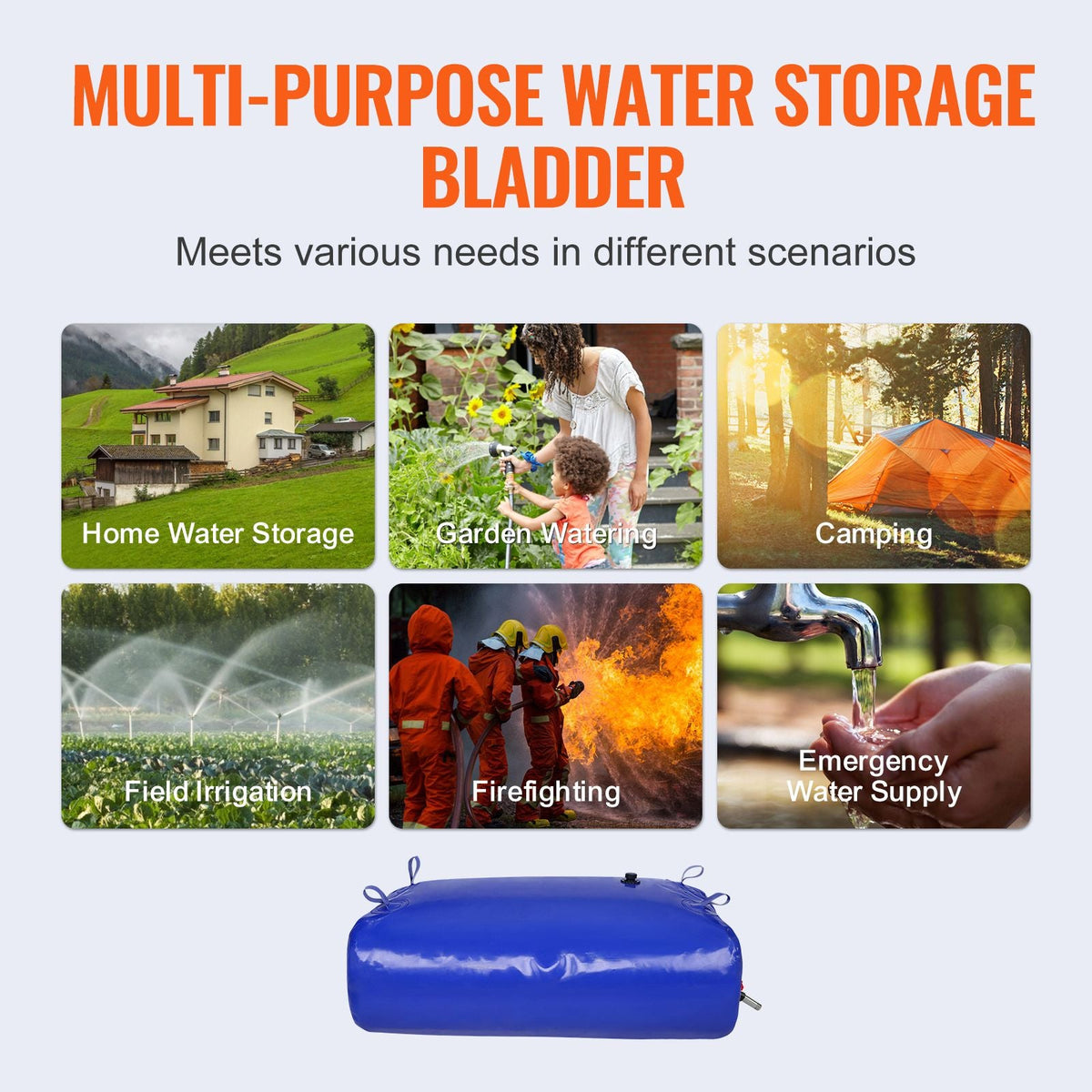 330L/87 Gallon Water Storage Bladder, RV Water Tank, 1000D Blue PVC Collapsible Water Storage Containers, Large Capacity Soft Water Bag, Portable Water Bladder, Fire Prevention, Camping