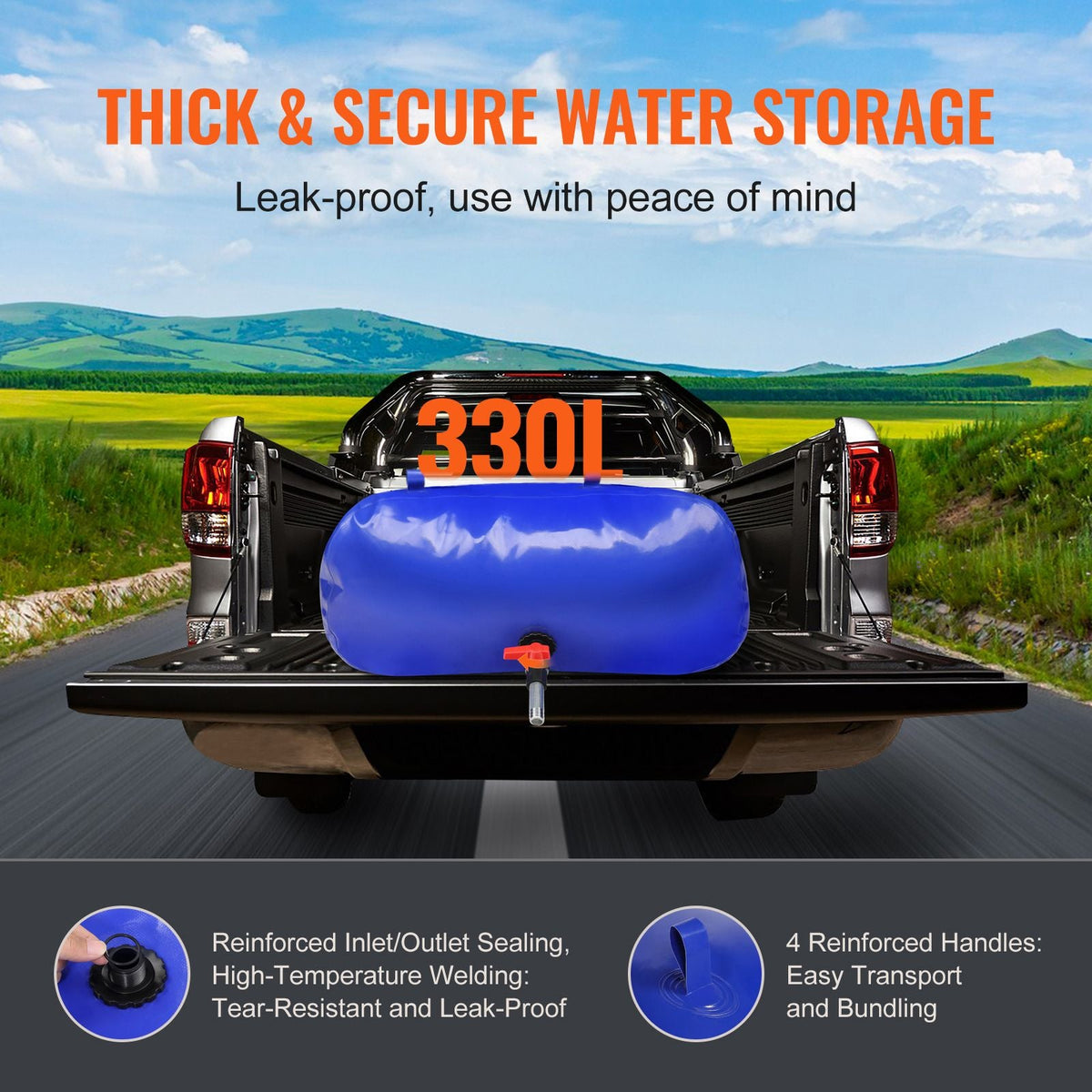 330L/87 Gallon Water Storage Bladder, RV Water Tank, 1000D Blue PVC Collapsible Water Storage Containers, Large Capacity Soft Water Bag, Portable Water Bladder, Fire Prevention, Camping