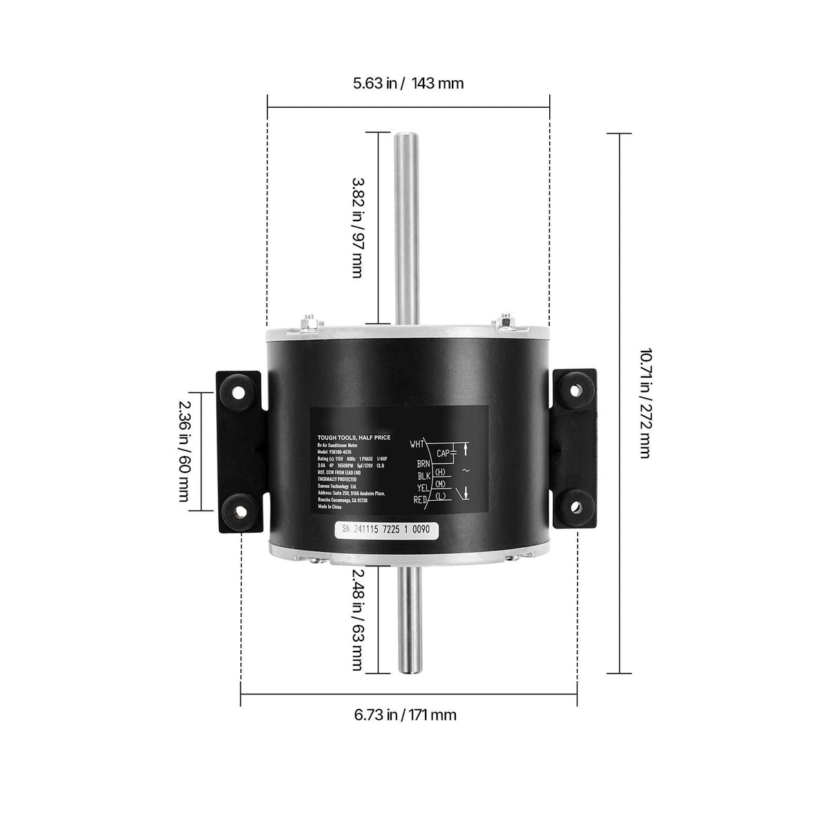 3315332.005 RV AC Fan Motor Replacement Genteq F48AF70A61, Dometic Brisk Air II Fan Motor, Compatible with Dometic Brisk Air II B57915 B59516 B59146 B59186 - 1/4HP AC115V 3A 1650RPM (3 Speeds)