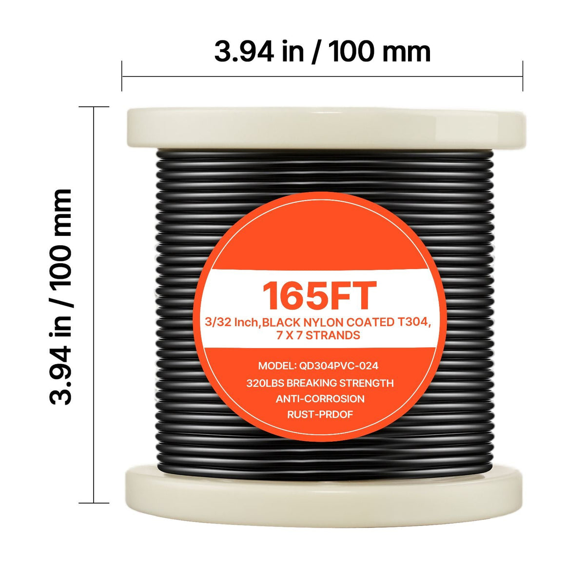 3/32 Inch Wire Rope Kit, 165 ft Length, 304 Stainless Steel Wire Cable, 450 lbs Breaking Strength, 7 x 7 Strands Construction, Steel Cable for Deck Railing System, Garden Trellis, String Lights