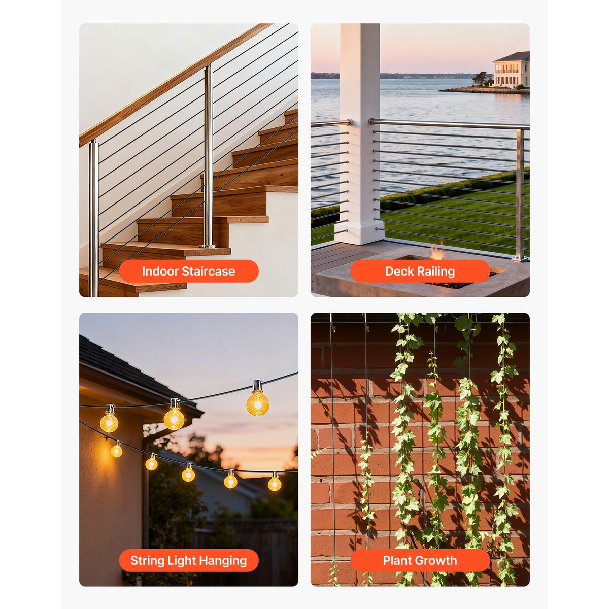 3/32 Inch Wire Rope Kit, 165 ft Length, 304 Stainless Steel Wire Cable, 450 lbs Breaking Strength, 7 x 7 Strands Construction, Steel Cable for Deck Railing System, Garden Trellis, String Lights