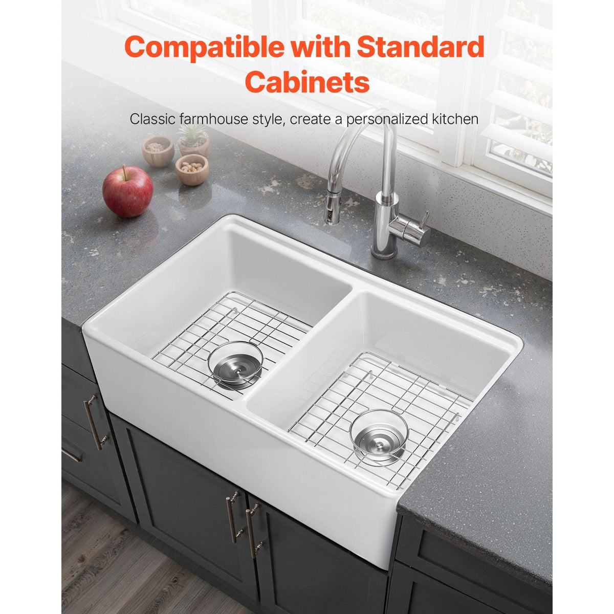 33x20 inch Farmhouse Sink, White Sink Workstation, Fireclay Undermount Basins, Apron Front Double Bowl Basin with Multiple Accessories, Large Capacity Household Dishwasher Sinks for Kitchen