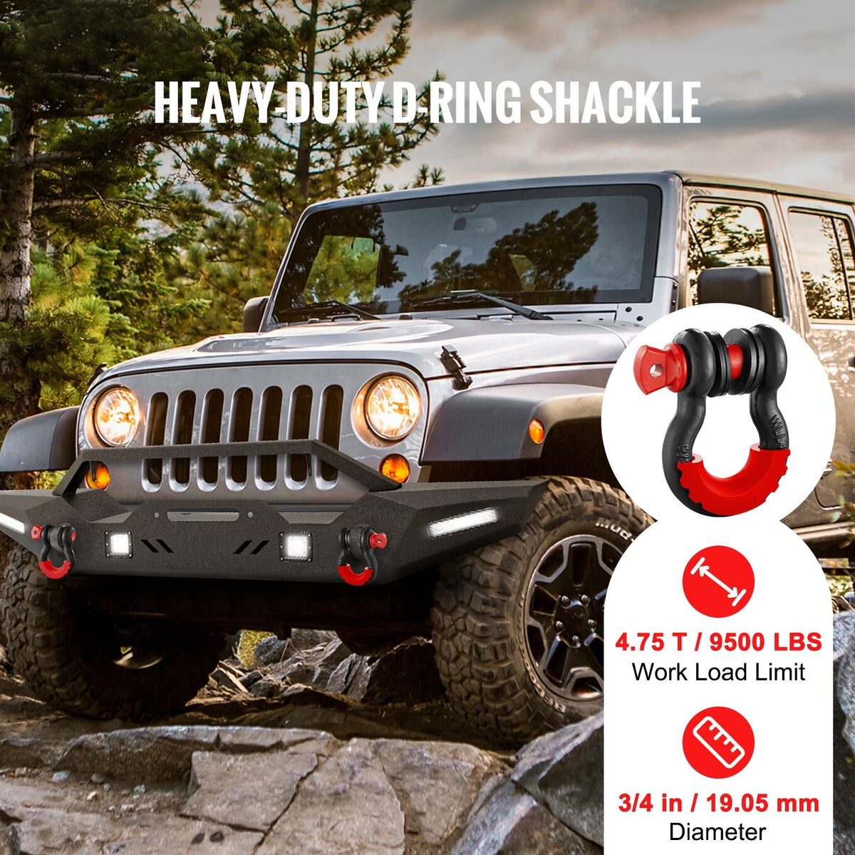 3/4" D-Ring Shackle, 2 Pack Alloy Steel Shackles 62832 lbs (28.5 Ton) Break Strength with 7/8" Screw Pin, Isolators & Washers, Heavy Duty Off Road Vehicle Recovery Shackle for Jeep Truck, Black