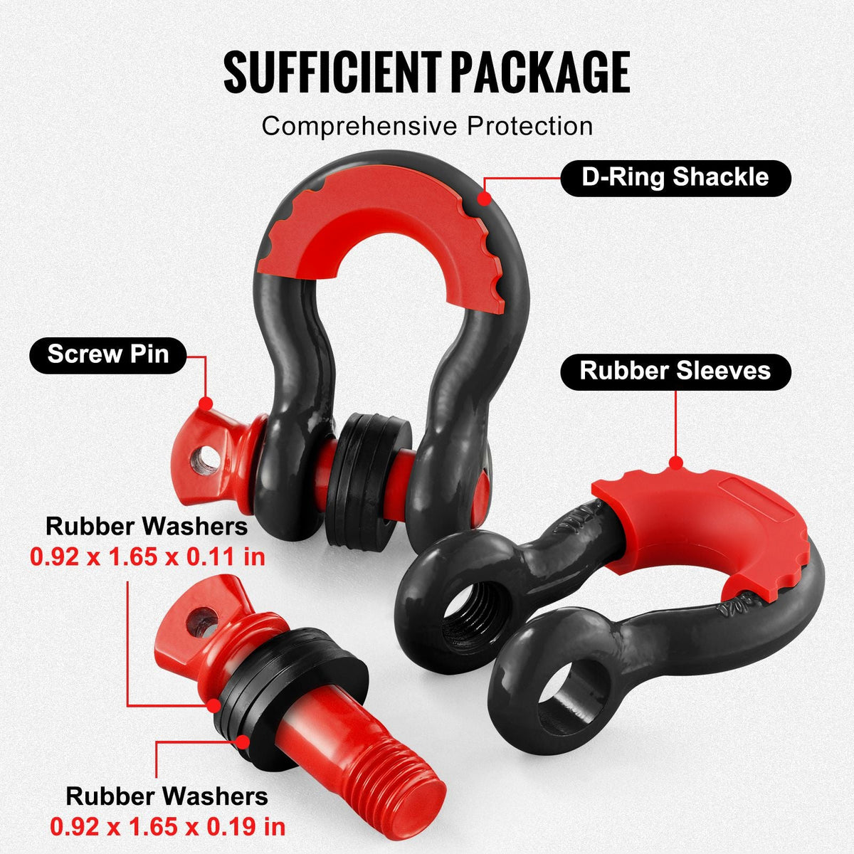 3/4" D-Ring Shackle, 2 Pack Alloy Steel Shackles 62832 lbs (28.5 Ton) Break Strength with 7/8" Screw Pin, Isolators & Washers, Heavy Duty Off Road Vehicle Recovery Shackle for Jeep Truck, Black