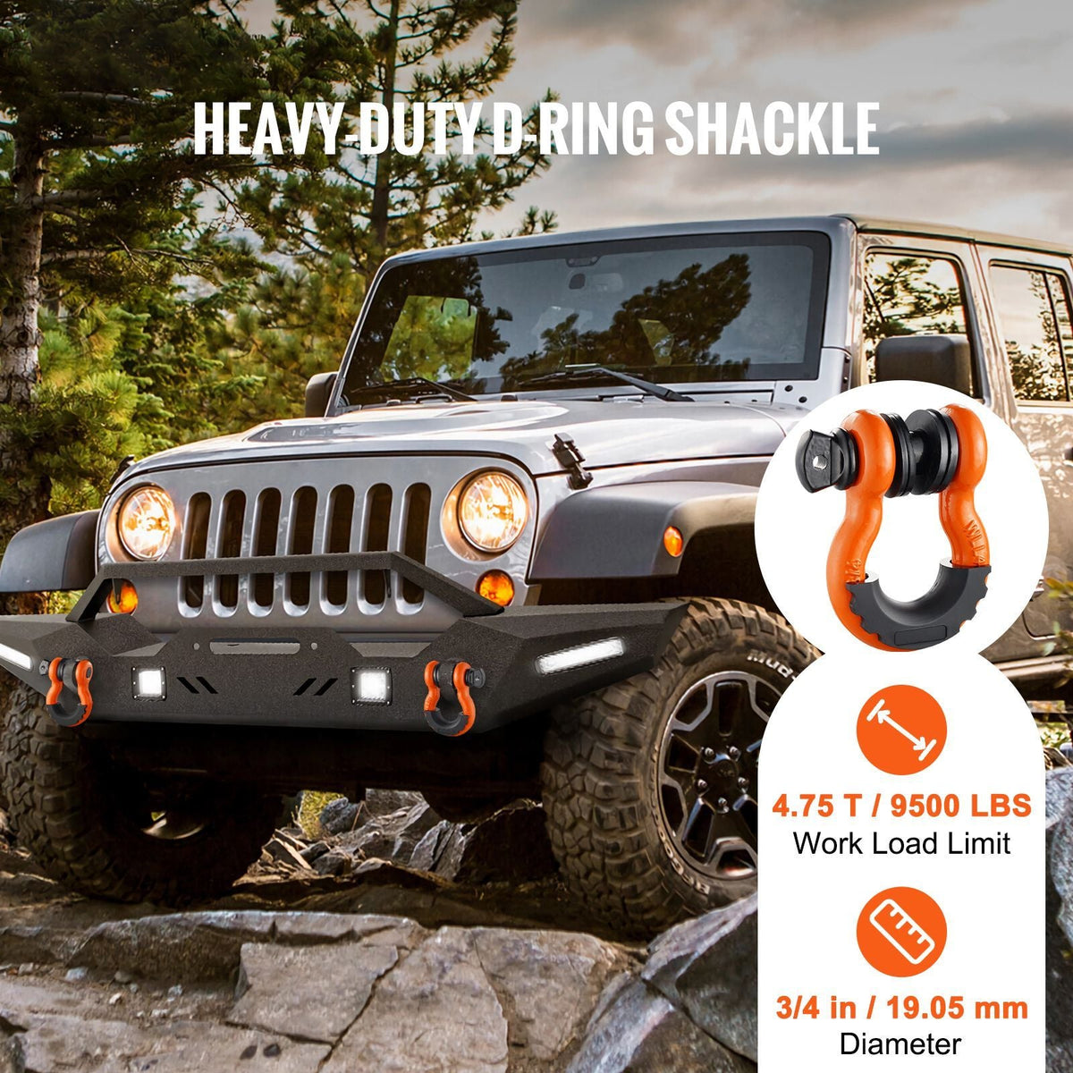 3/4" D-Ring Shackle, 2 Pack Alloy Steel Shackles 62832 lbs (28.5 Ton) Break Strength with 7/8" Screw Pin, Isolators & Washers, Heavy Duty Off Road Vehicle Recovery Shackle for Jeep Truck, Orange