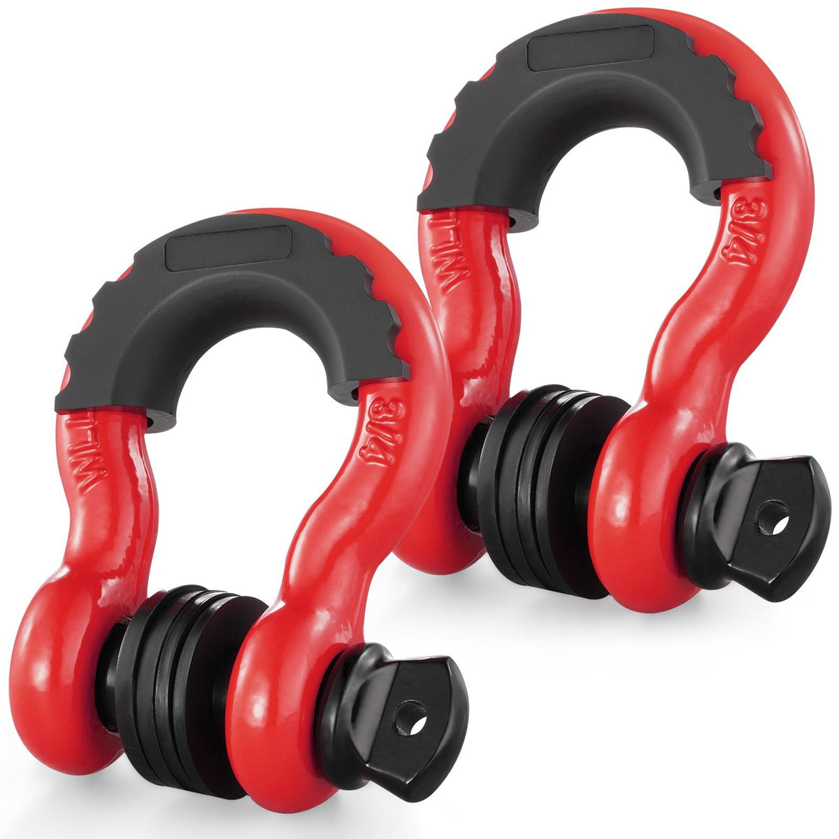 3/4" D-Ring Shackle, 2 Pack Alloy Steel Shackles 62832 lbs (28.5 Ton) Break Strength with 7/8" Screw Pin, Isolators & Washers, Heavy Duty Off Road Vehicle Recovery Shackle for Jeep Truck, Red