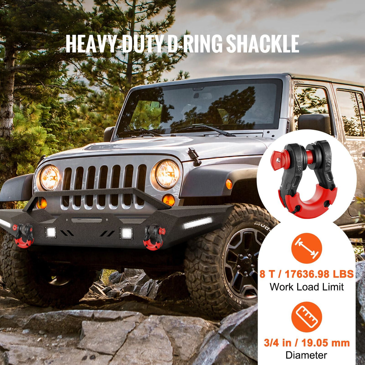 3/4" D-Ring Shackle, 2 Pack Alloy Steel Shackles 66139 lbs (30 Ton) Break Strength with 7/8" Screw Pin, Isolators & Washers, Heavy Duty Off Road Vehicle Recovery Shackle for Jeep Truck, Black