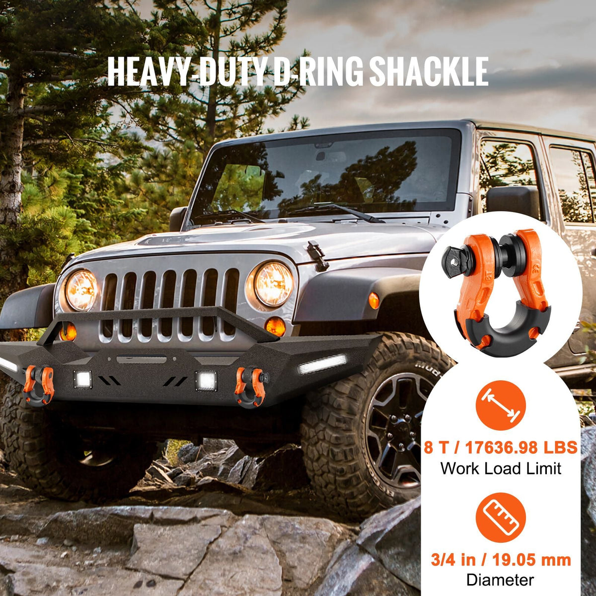 3/4" D-Ring Shackle, 2 Pack Alloy Steel Shackles 66139 lbs (30 Ton) Break Strength with 7/8" Screw Pin, Isolators & Washers, Heavy Duty Off Road Vehicle Recovery Shackle for Jeep Truck, Orange