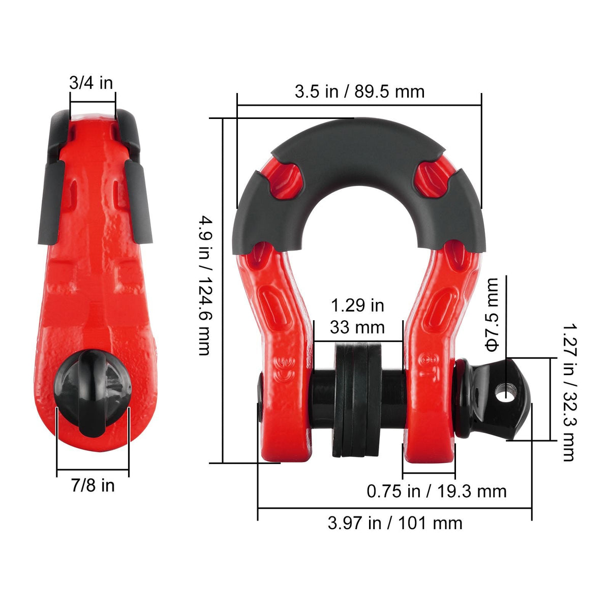 3/4" D-Ring Shackle, 2 Pack Alloy Steel Shackles 66139 lbs (30 Ton) Break Strength with 7/8" Screw Pin, Isolators & Washers, Heavy Duty Off Road Vehicle Recovery Shackle for Jeep Truck, Red