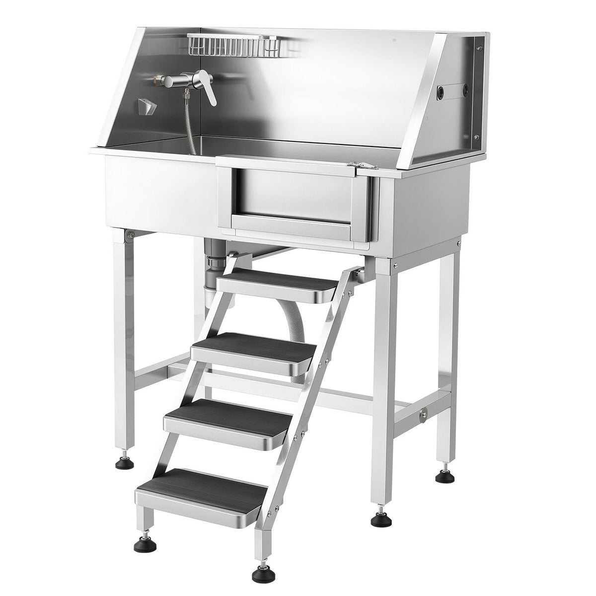 34" Dog Washing Station, Stainless Steel Pet Grooming Tub Bathtub, Professional Dog Wash Sink with Shower, Faucet, Soap Holder, Non-Slip Stairs Easy-Clean Design for Small Pets Cats (Right Door)