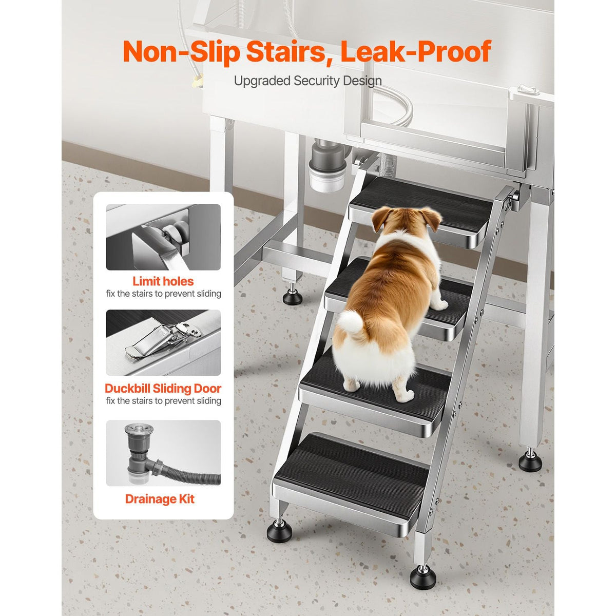 34" Dog Washing Station, Stainless Steel Pet Grooming Tub Bathtub, Professional Dog Wash Sink with Shower, Faucet, Soap Holder, Non-Slip Stairs Easy-Clean Design for Small Pets Cats (Right Door)