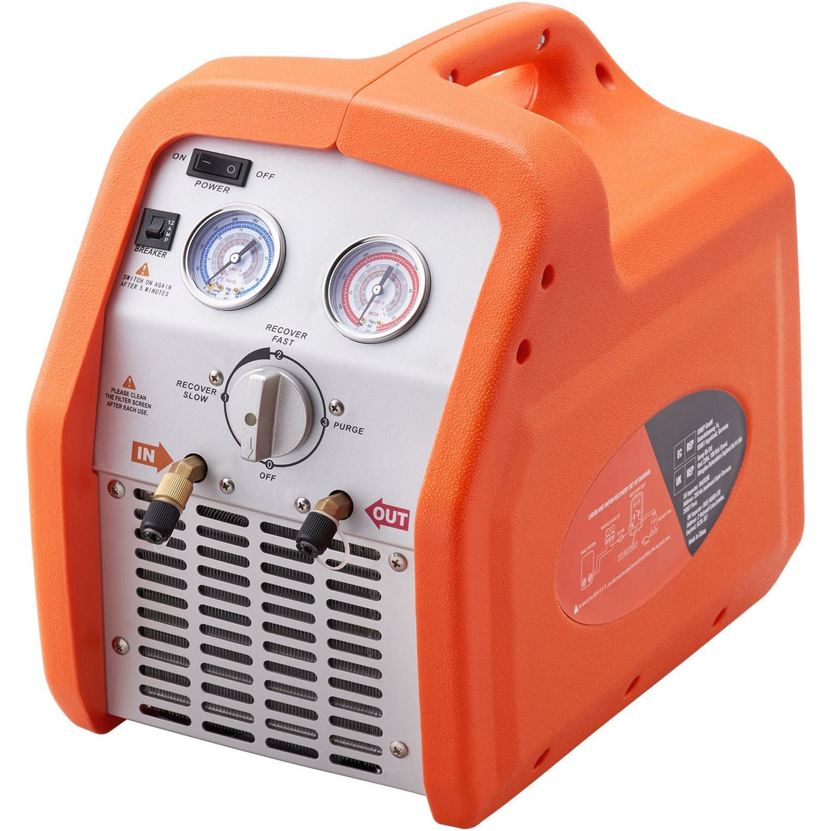 3/4 HP Refrigerant Recovery Machine - Portable AC Recovery Machine with High Pressure Protection, 120V 60Hz Refrigerant Recycle Machine HVAC for Car Air Conditioning, Vapor Liquid Refrigerant