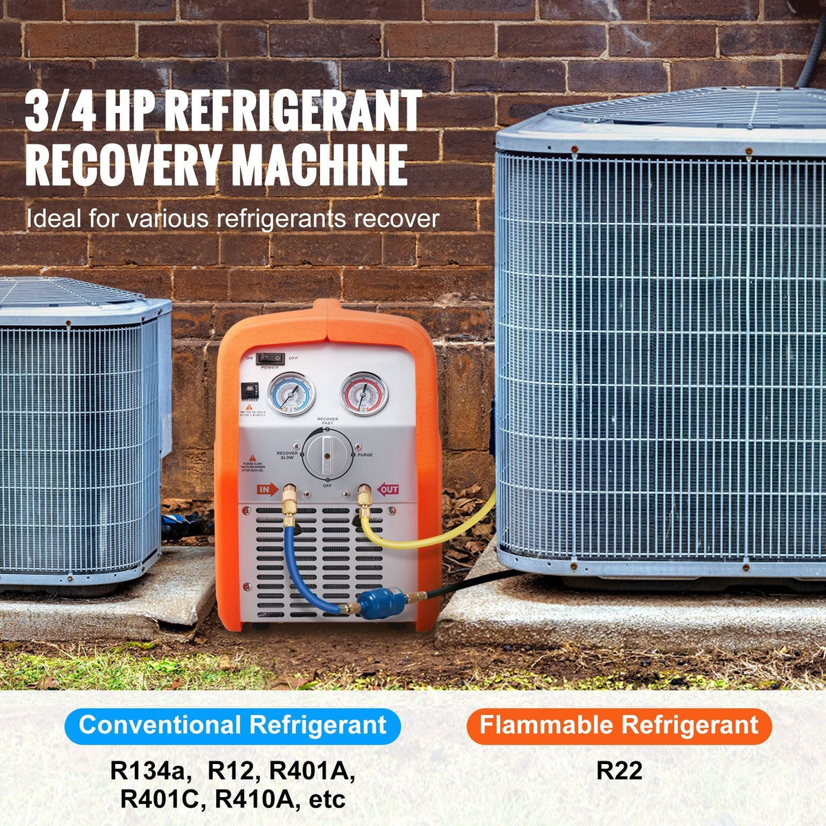 3/4 HP Refrigerant Recovery Machine - Portable AC Recovery Machine with High Pressure Protection, 120V 60Hz Refrigerant Recycle Machine HVAC for Car Air Conditioning, Vapor Liquid Refrigerant