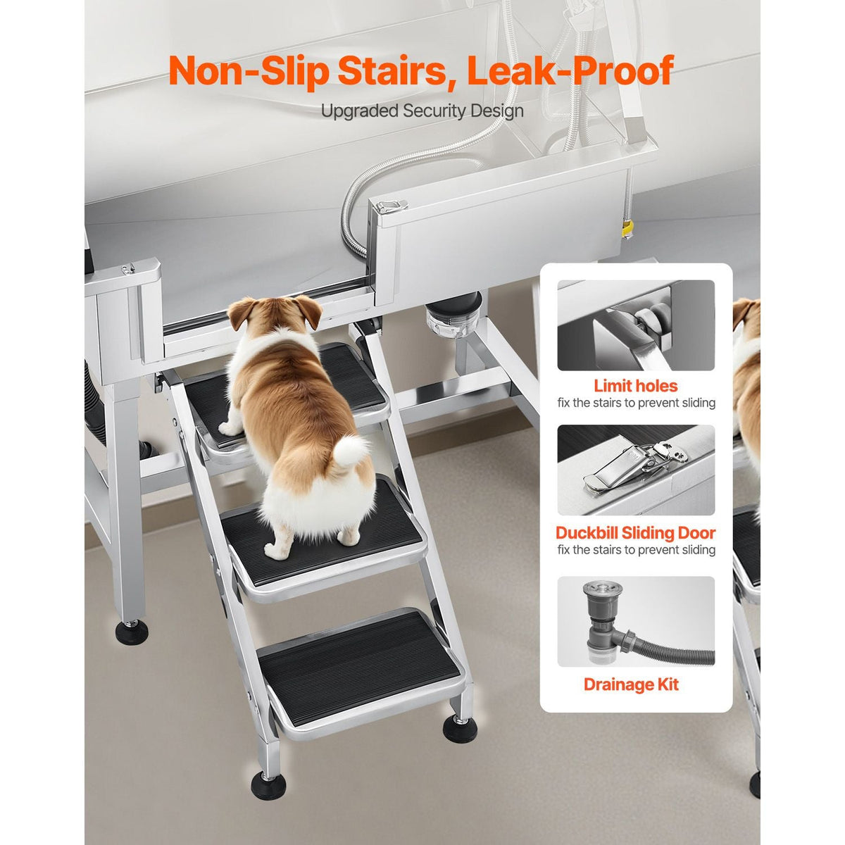 34 Inch Stainless Steel Dog Washing Station, Pet Grooming Tub with Hot & Cold Faucet, Showerhead, Home Wash Sink, Fits Small Cats and Dogs, Non-Slip Stairs (Left Door)