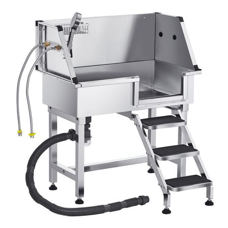 34 Inch Stainless Steel Dog Washing Station, Pet Grooming Tub with Hot & Cold Faucet, Showerhead, Home Wash Sink,, Fits Small Cats and Dogs, Non-Slip Stairs (Right Door)