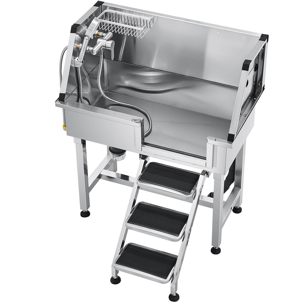 34 Inch Stainless Steel Dog Washing Station, Pet Grooming Tub with Hot & Cold Faucet, Showerhead, Home Wash Sink,, Fits Small Cats and Dogs, Non-Slip Stairs (Right Door)