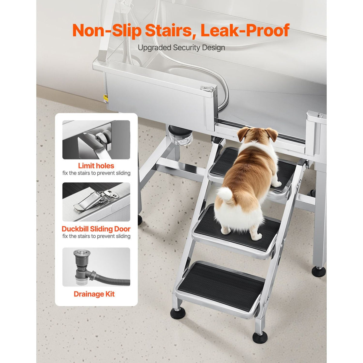 34 Inch Stainless Steel Dog Washing Station, Pet Grooming Tub with Hot & Cold Faucet, Showerhead, Home Wash Sink,, Fits Small Cats and Dogs, Non-Slip Stairs (Right Door)