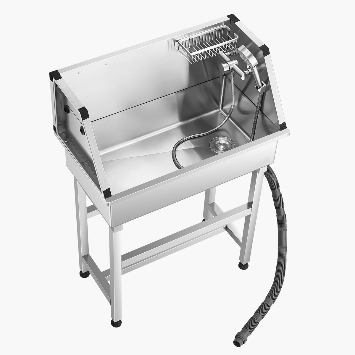 34 Inch Stainless Steel Dog Washing Station, Pet Grooming Tub with Hot & Cold Faucet, Showerhead, Storage Rack, No-Bend All-in-One Bathtub, Home Wash Sink, Fits Small Cats and Dogs