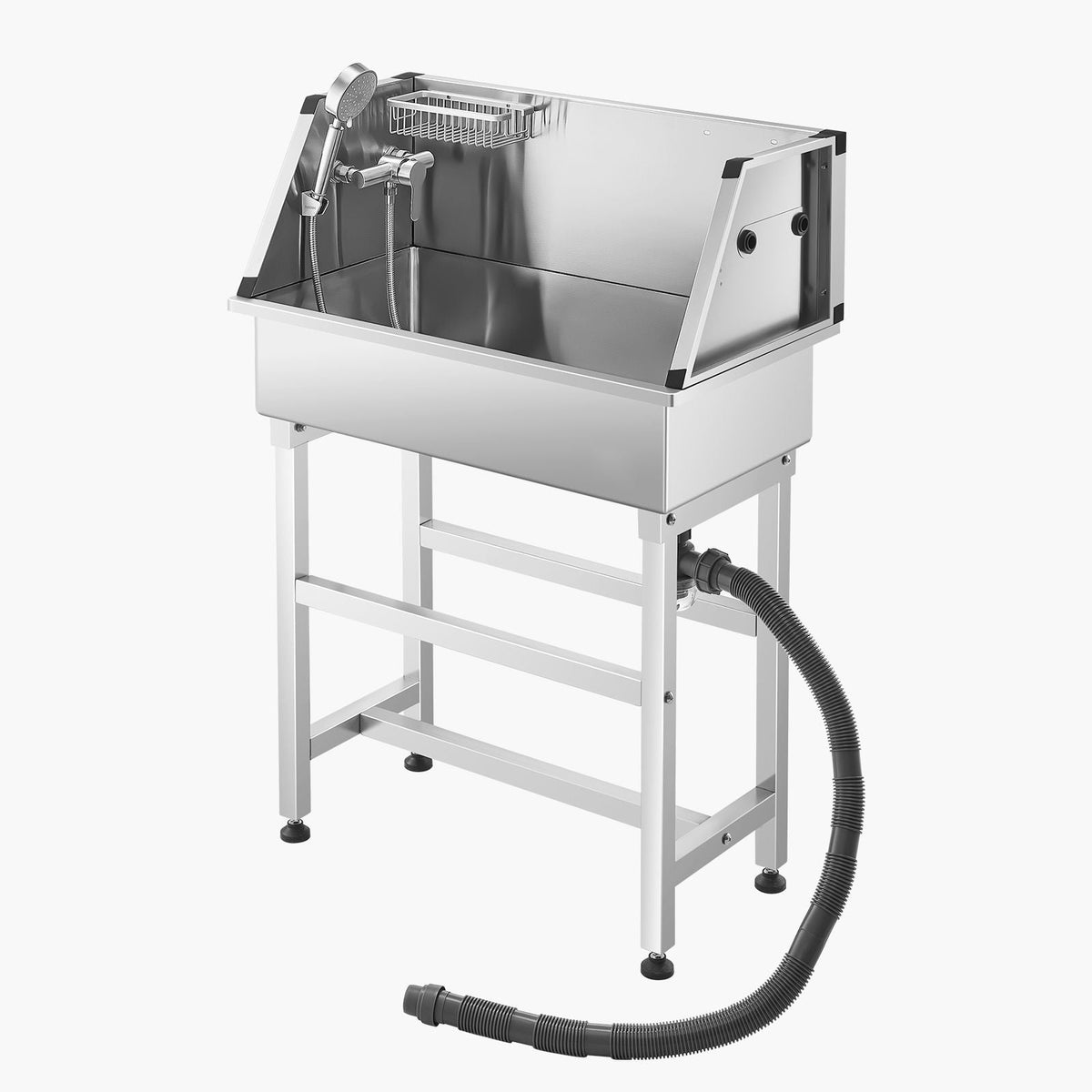 34 Inch Stainless Steel Dog Washing Station, Pet Grooming Tub with Hot & Cold Faucet, Showerhead, Storage Rack, No-Bend All-in-One Bathtub, Home Wash Sink, Fits Small Cats and Dogs