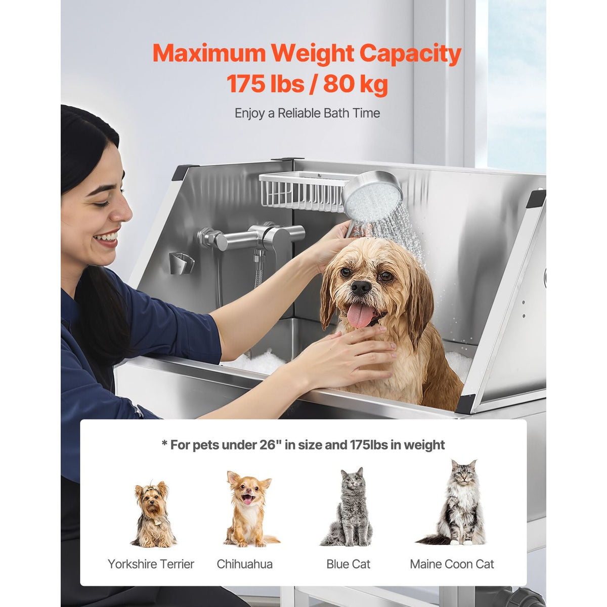 34 Inch Stainless Steel Dog Washing Station, Pet Grooming Tub with Hot & Cold Faucet, Showerhead, Storage Rack, No-Bend All-in-One Bathtub, Home Wash Sink, Fits Small Cats and Dogs