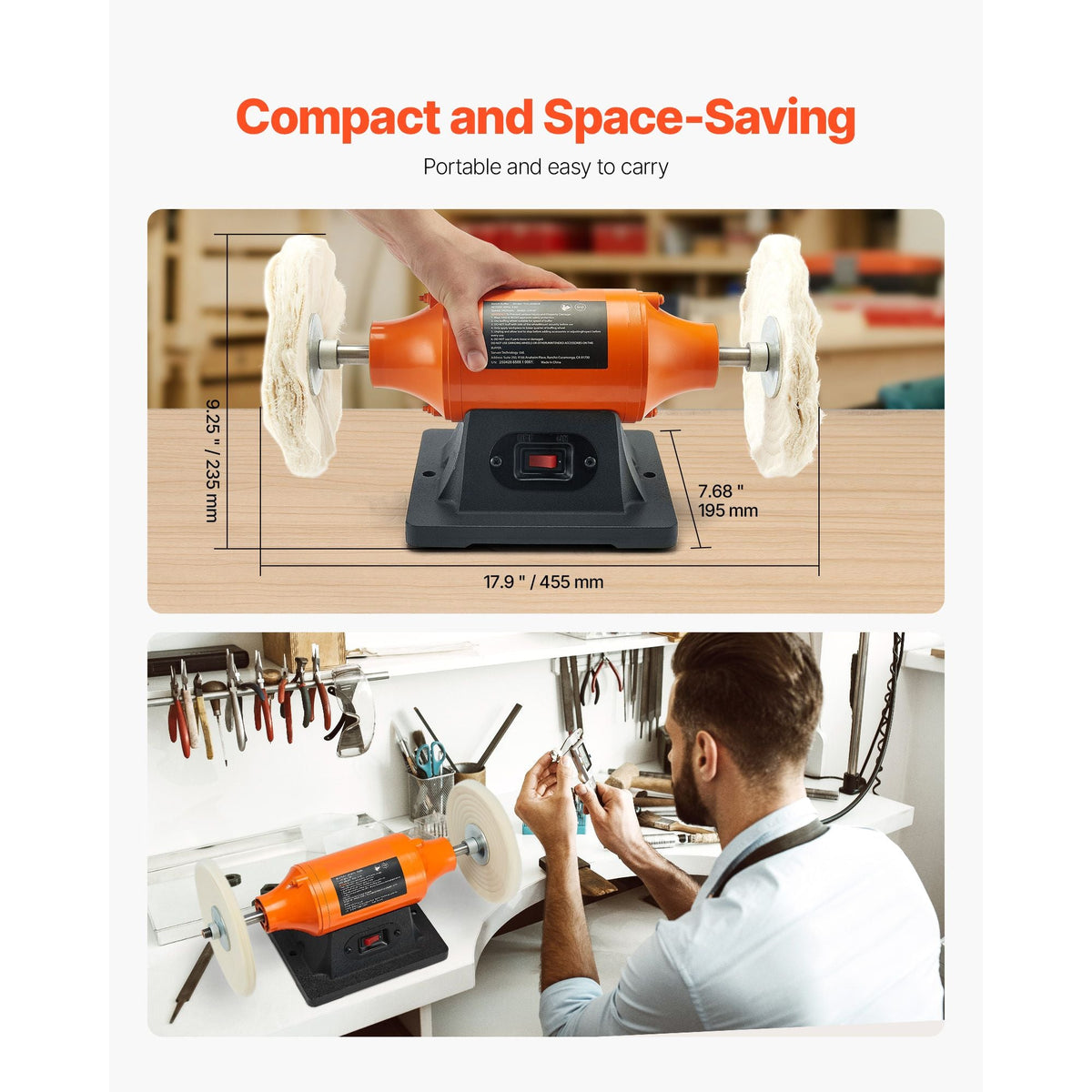 3/4HP Bench Buffer Polisher, 8-inch Bench Polishing Buffing Machine, 3450RPM Single Speed Benchtop Polisher with 2PCS Cloth Wheels & Cast Iron Base for Metal, Jewelry, Wood Polishing