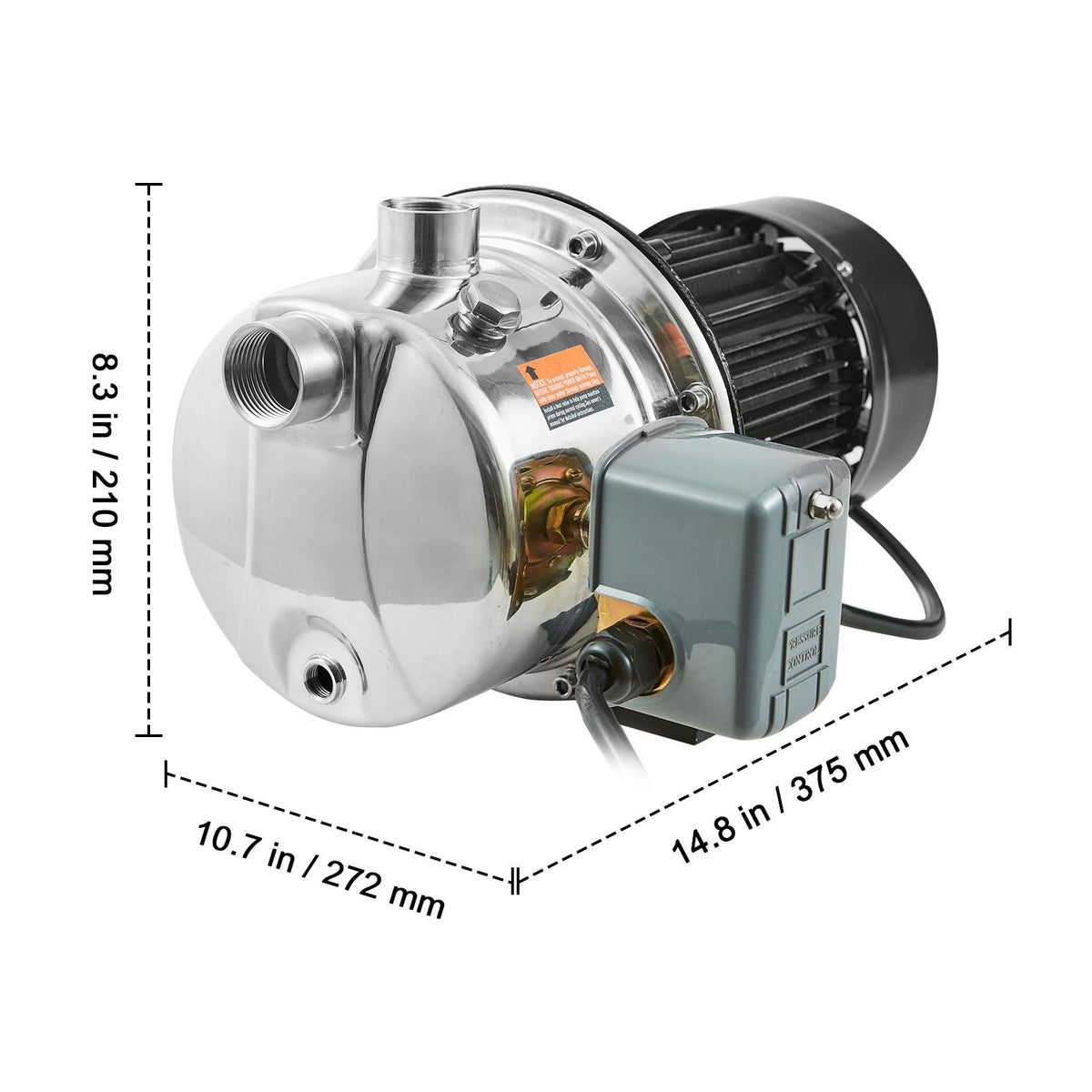 3/4HP SUS304 Stainless Steel Shallow Well Jet Pump, 115 Volt, 18.5 GPM 131 FT Maximum Head Irrigation Water Pump, for Agricultural Garden Irrigation System High-Rise Water Supply Shower Booster