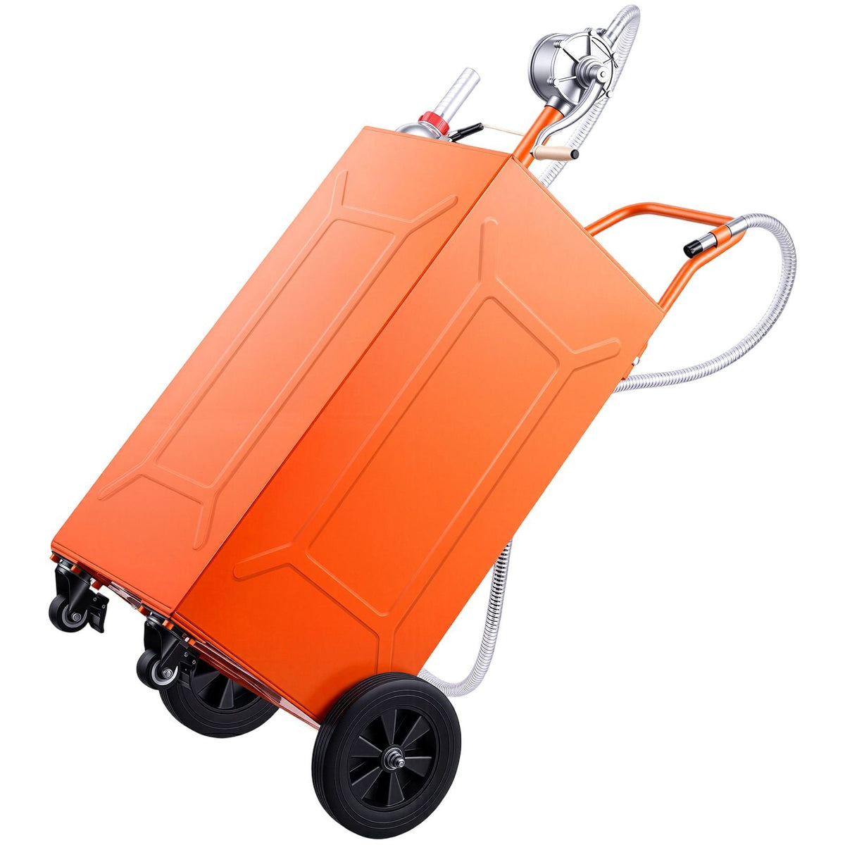 35 Gallon Fuel Gas Caddy, Carbon Steel, Portable Fuel Transfer Storage Tank with Manual Pump & 4 Wheels, Gasoline Diesel Can Container, for Cars, Lawn Mowers, ATVs, Boats, Motorcycles, Orange