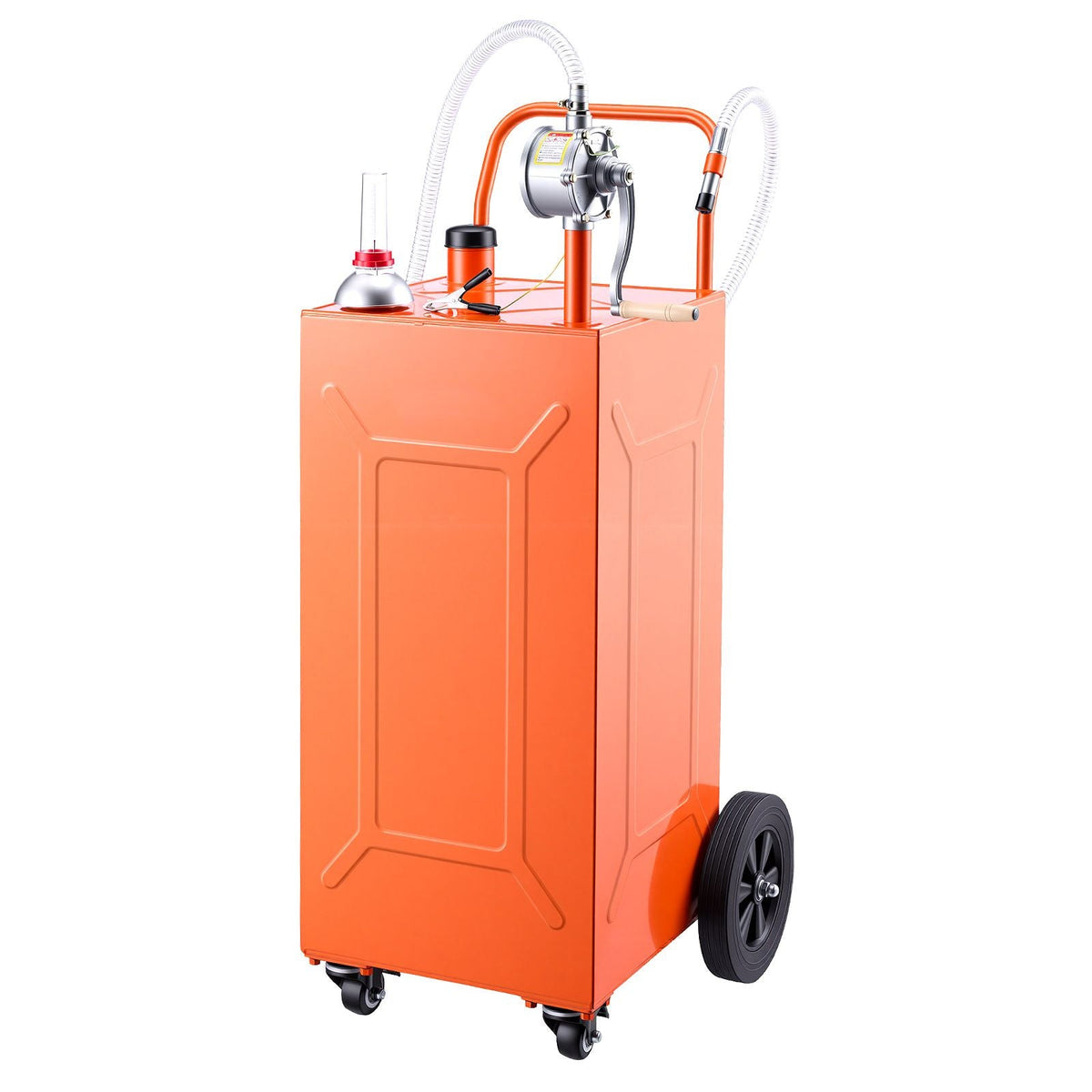 35 Gallon Fuel Gas Caddy, Carbon Steel, Portable Fuel Transfer Storage Tank with Manual Pump & 4 Wheels, Gasoline Diesel Can Container, for Cars, Lawn Mowers, ATVs, Boats, Motorcycles, Orange
