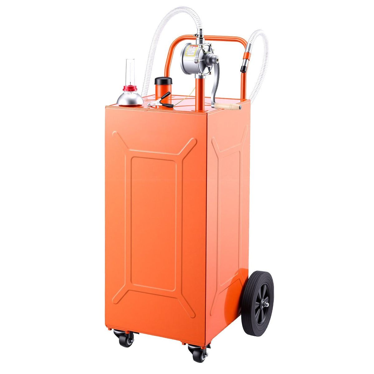 35 Gallon Fuel Gas Caddy, Carbon Steel, Portable Fuel Transfer Storage Tank with Manual Pump & 4 Wheels, Gasoline Diesel Can Container, for Cars, Lawn Mowers, ATVs, Boats, Motorcycles, Orange