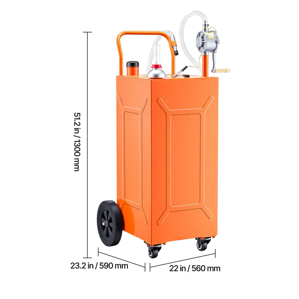 35 Gallon Fuel Gas Caddy, Carbon Steel, Portable Fuel Transfer Storage Tank with Manual Pump & 4 Wheels, Gasoline Diesel Can Container, for Cars, Lawn Mowers, ATVs, Boats, Motorcycles, Orange