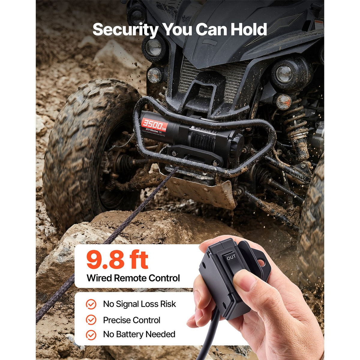 3500 lbs Electric Winch, 12V DC ATV/UTV Winch with Φ0.21 in x 32.8 ft Synthetic Rope & Wired Remote Control, IP55 Waterproof, Aluminum Housing Fairlead Mount Plate for Towing ATV, Black