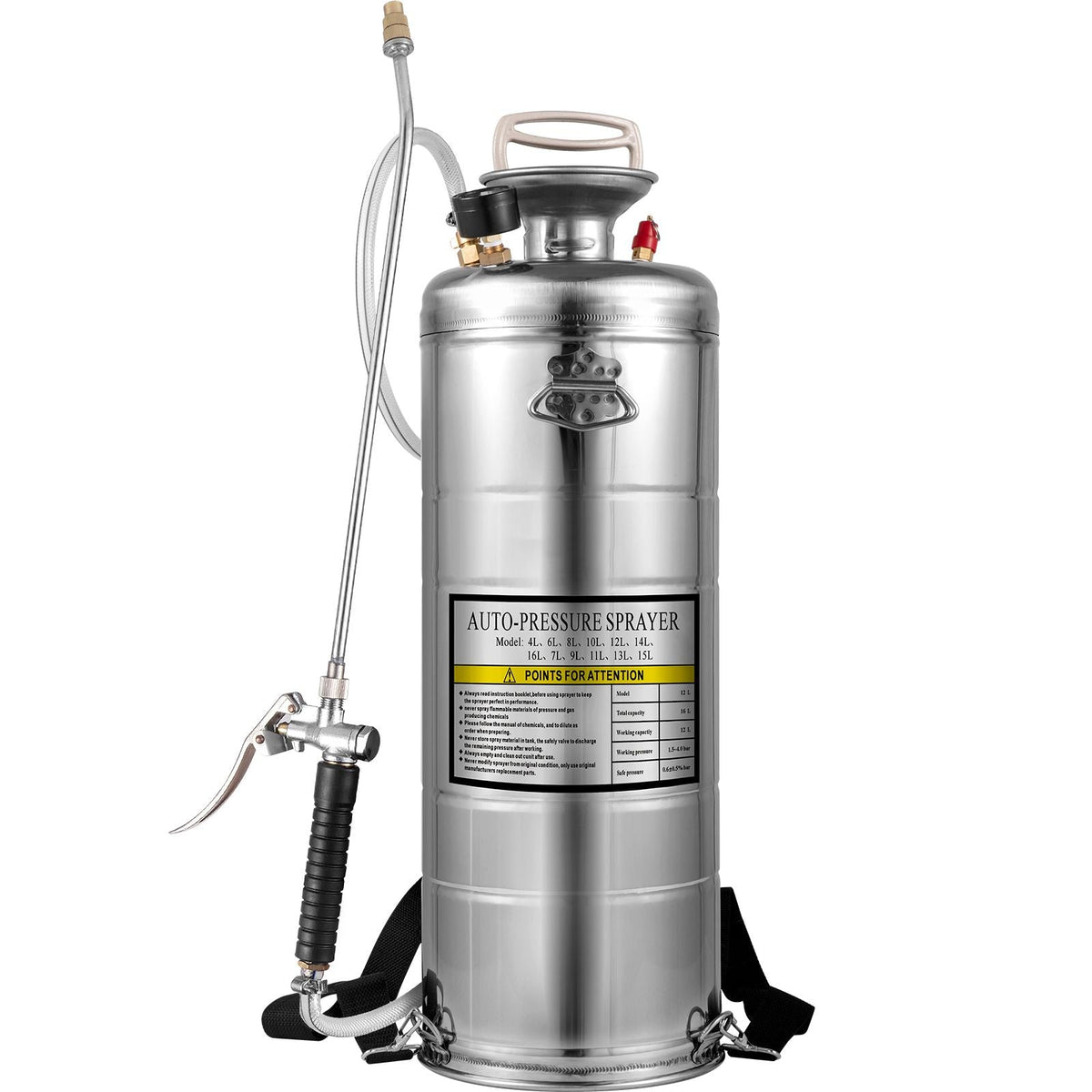 3.5Gal Stainless Steel Sprayer,l Set with 20\" Wand& Handle& 3FT Reinforced Hose, Hand Pump Sprayer with Pressure Gauge&Safety Valve, Adjustable Nozzle Suitable for Gardening& Sanitizing