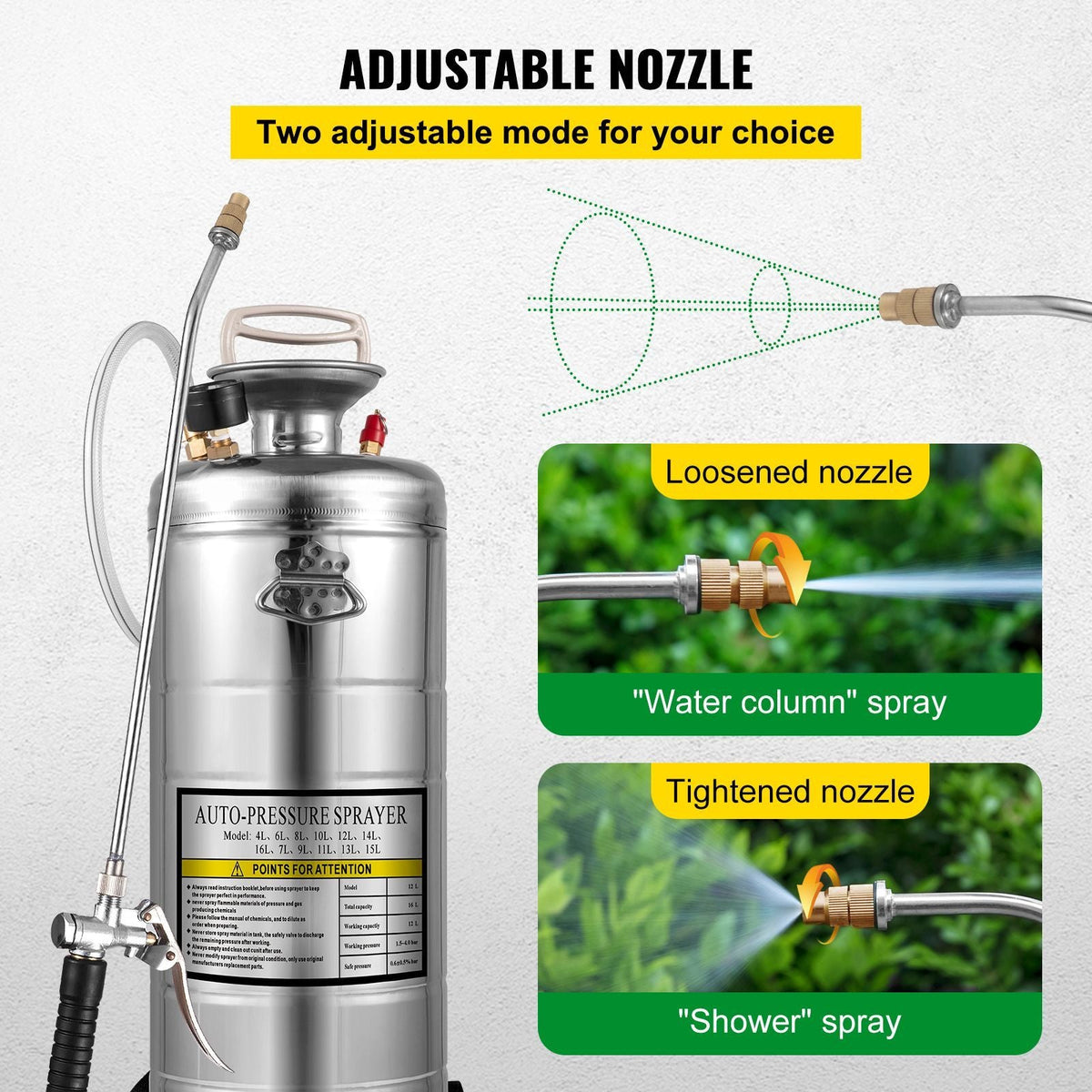 3.5Gal Stainless Steel Sprayer,l Set with 20\" Wand& Handle& 3FT Reinforced Hose, Hand Pump Sprayer with Pressure Gauge&Safety Valve, Adjustable Nozzle Suitable for Gardening& Sanitizing