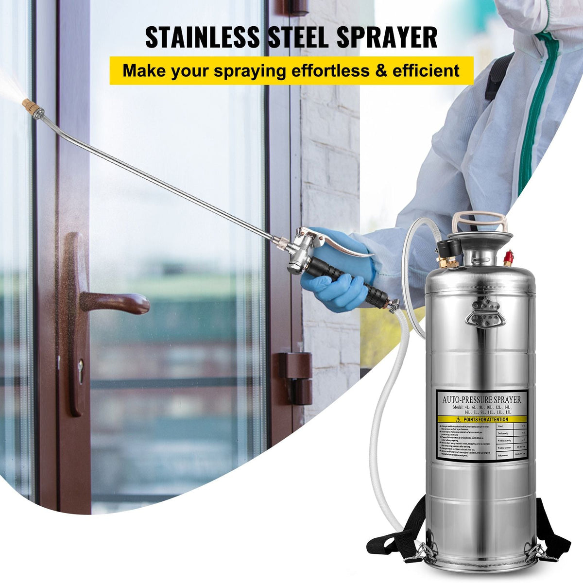 3.5Gal Stainless Steel Sprayer,l Set with 20\" Wand& Handle& 3FT Reinforced Hose, Hand Pump Sprayer with Pressure Gauge&Safety Valve, Adjustable Nozzle Suitable for Gardening& Sanitizing